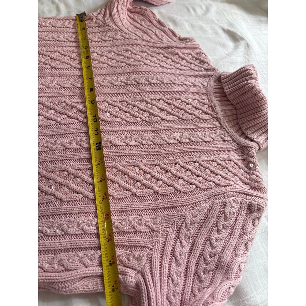 Vintage Wainscott Sweater Womens M Pink Cable Knit Beaded Sequin Turtleneck - Picture 7 of 7